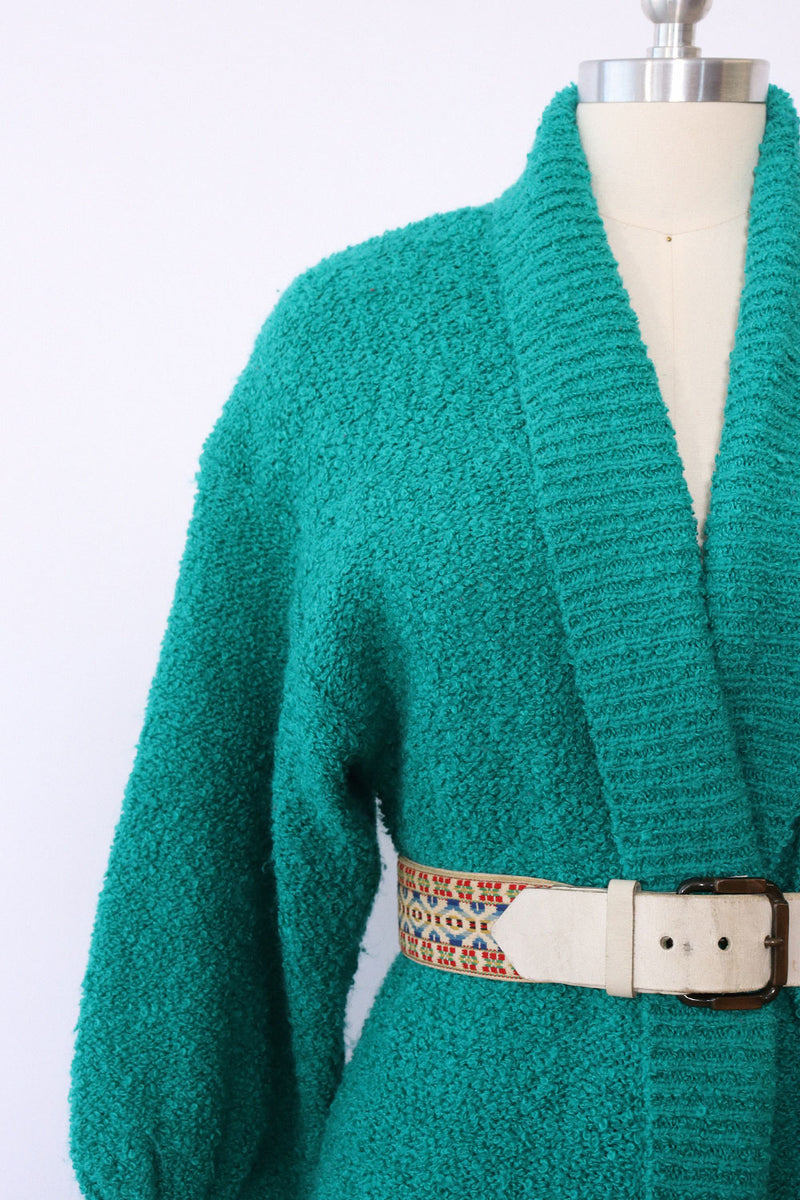 Teal Bouclé Balloon Sleeve Cardigan S/M