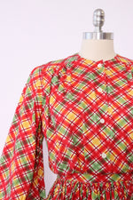 Campy Plaid Cotton Dress w/ Kerchief S