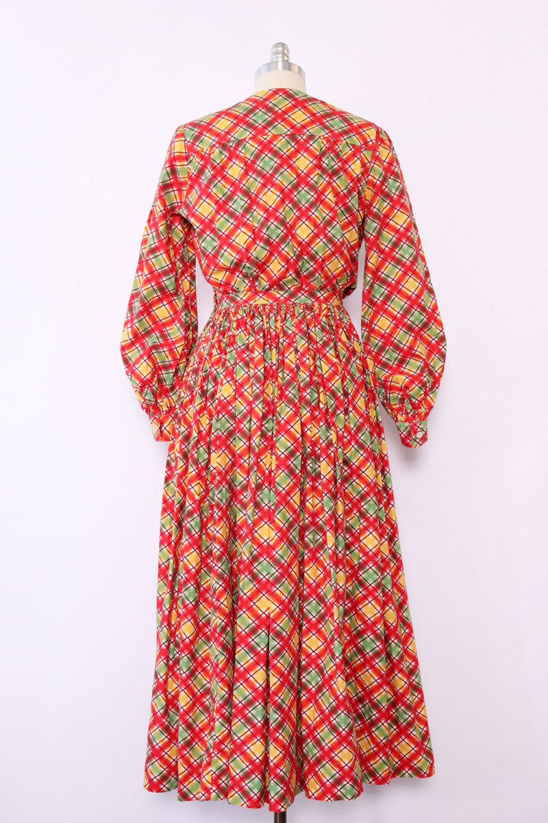 Campy Plaid Cotton Dress w/ Kerchief S