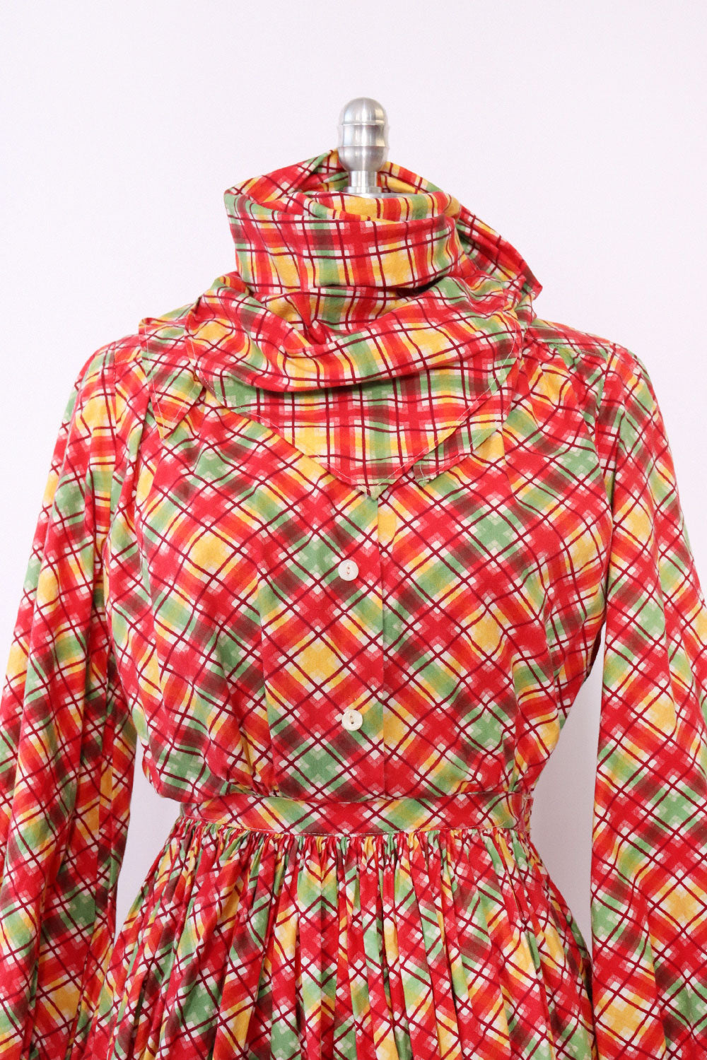 Campy Plaid Cotton Dress w/ Kerchief S