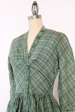 1950s Ivy Plaid Silk Button Dress XS