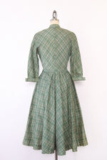 1950s Ivy Plaid Silk Button Dress XS