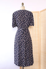 1940s Cold Rayon Floral Day Dress M/L