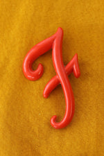 Brick Red F Initial Brooch