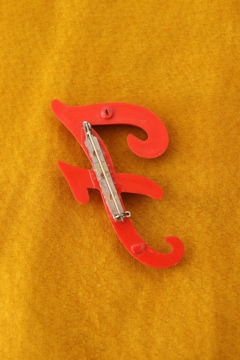 Brick Red F Initial Brooch