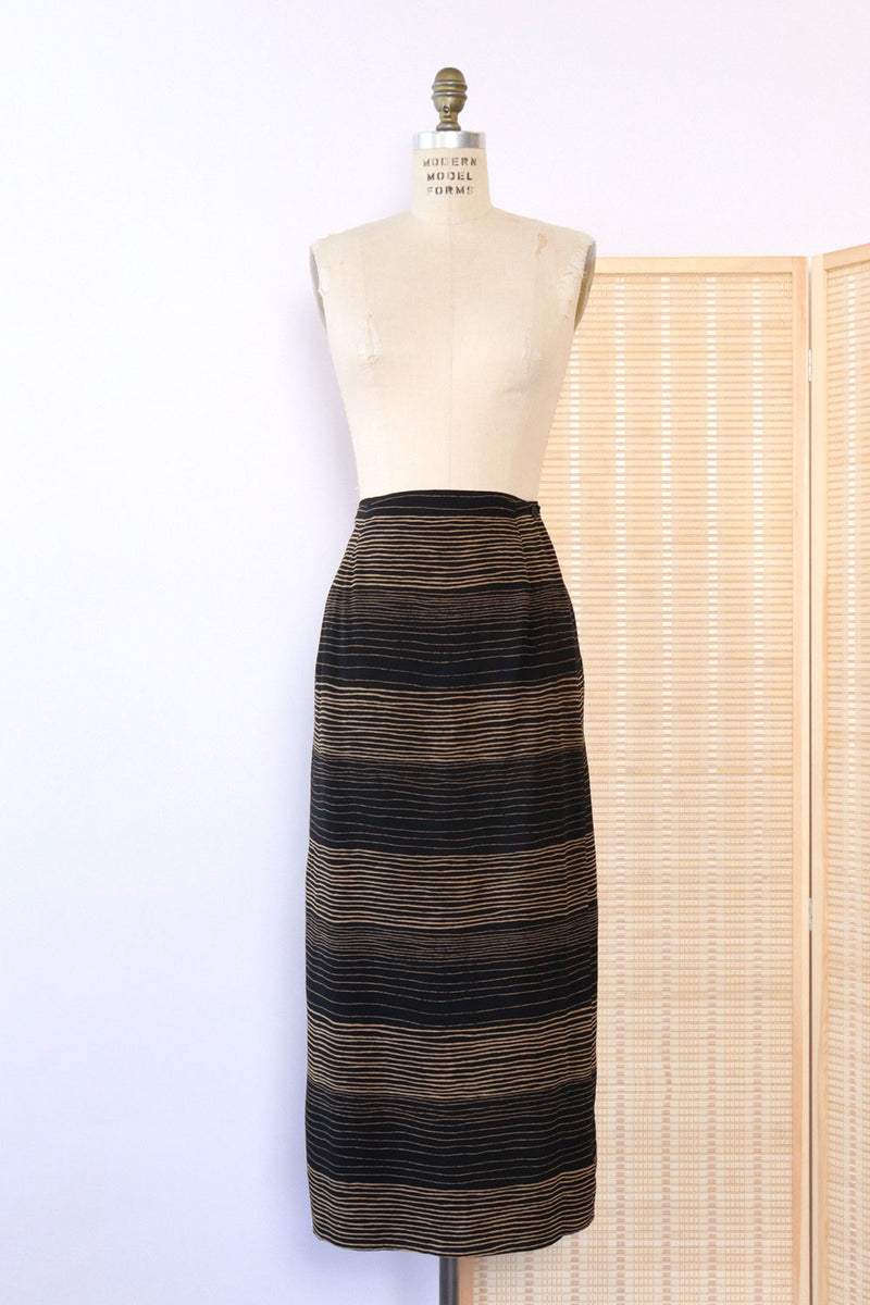 Black and Tan Stripey Silk Skirt M