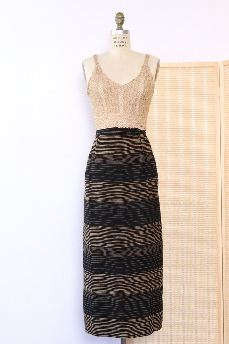 Black and Tan Stripey Silk Skirt M