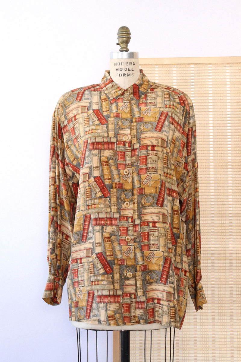 Silk Library Print Shirt M/L