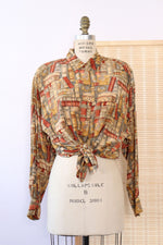 Silk Library Print Shirt M/L