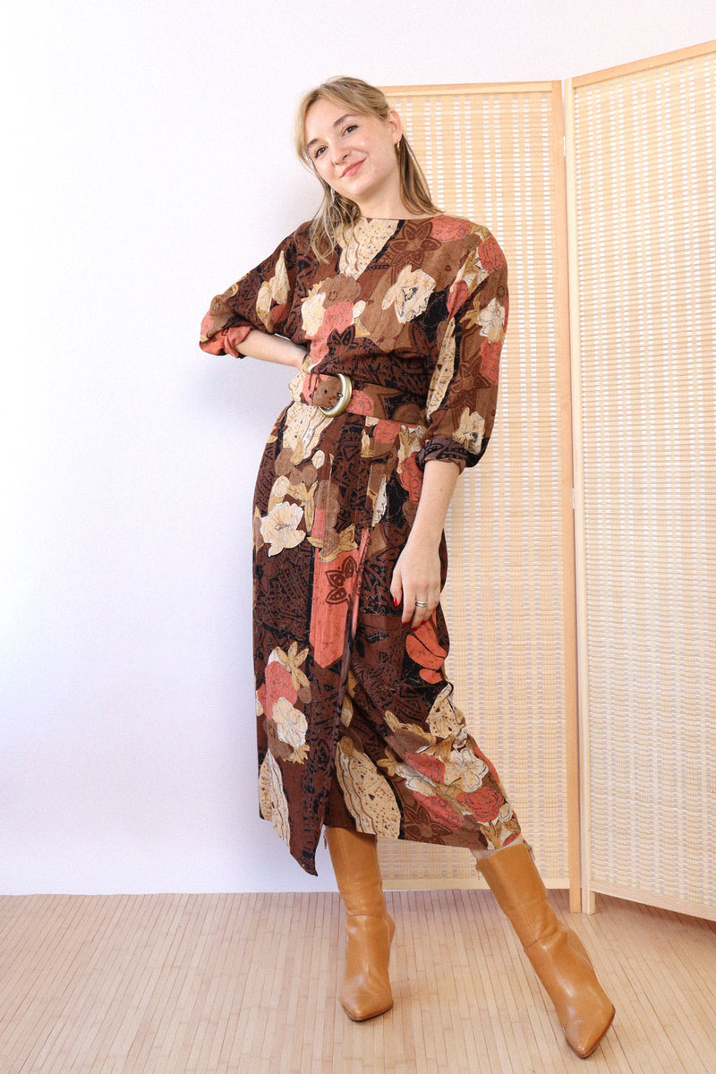 Cocoa Rose Abstract Belted Dress M/L