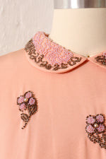 1950s Blush Beaded Blouse L/XL