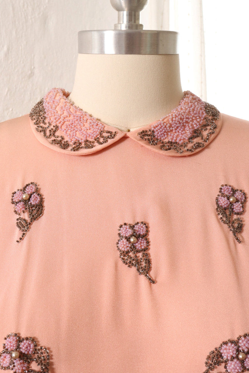 1950s Blush Beaded Blouse L/XL