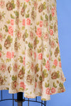 Romantic Rose Print Silk Skirt L