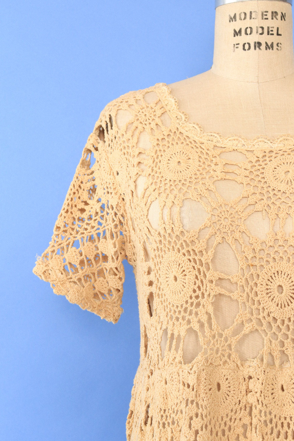 Natural Radial Crochet Mini Dress XS-M