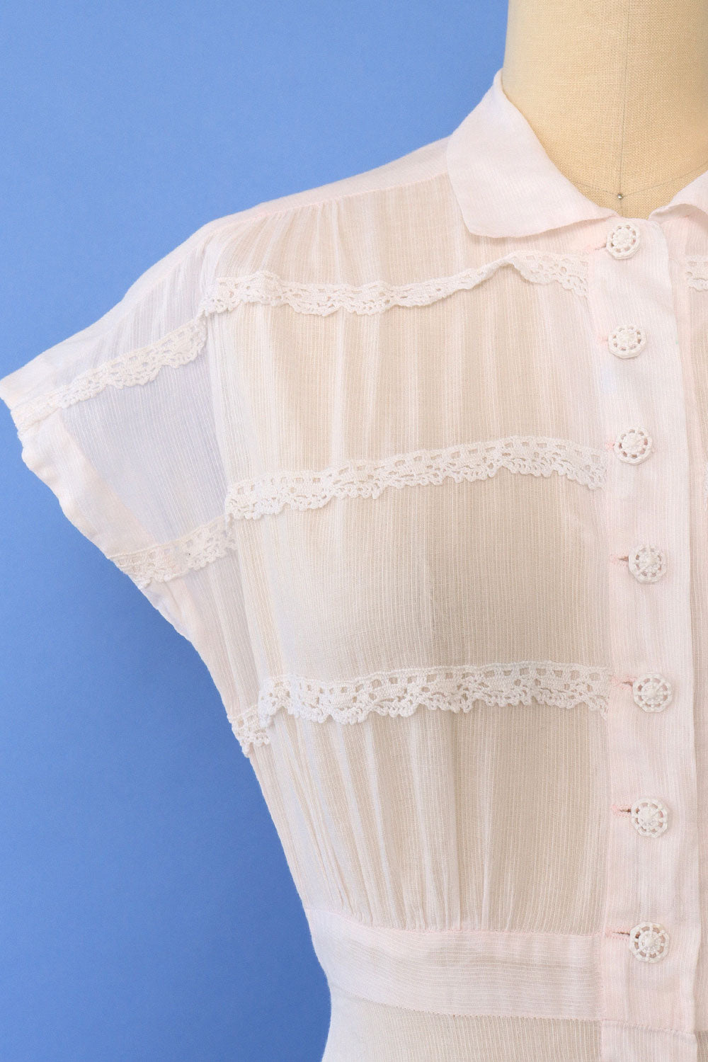 1940s Softest Pink Sheer Dress XS