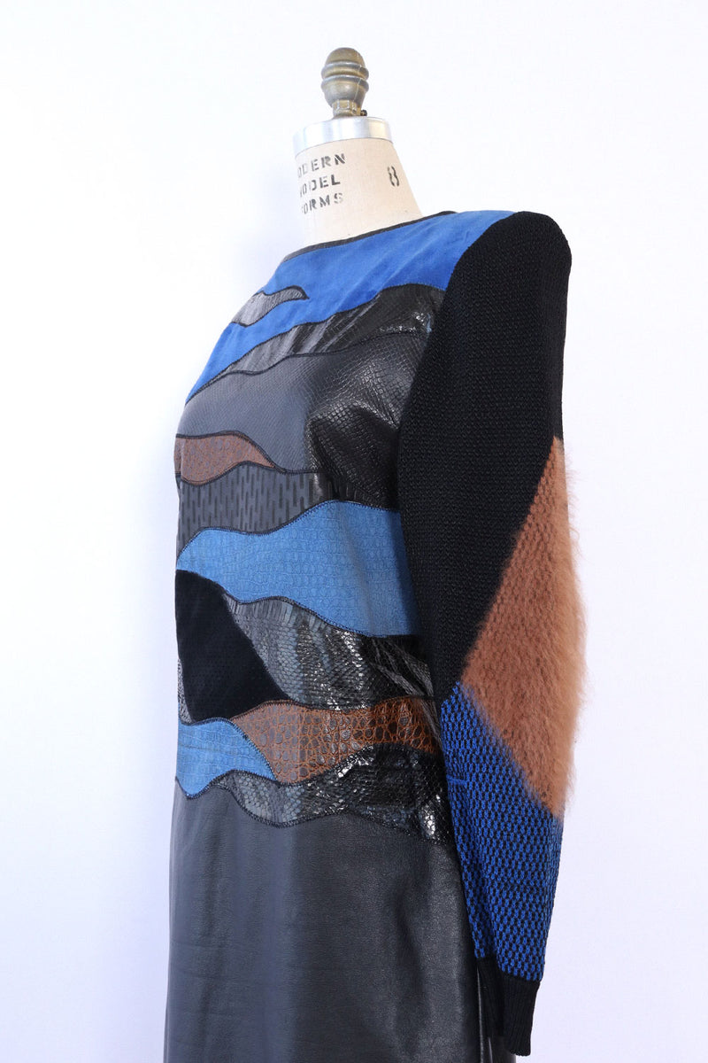 Mixed Media Leather Sweater Dress M/L