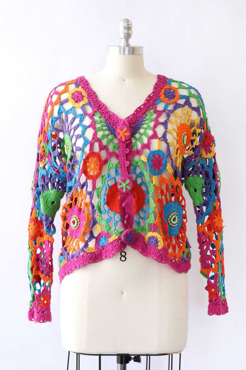 Radial Rainbow Crochet Cardigan S-L