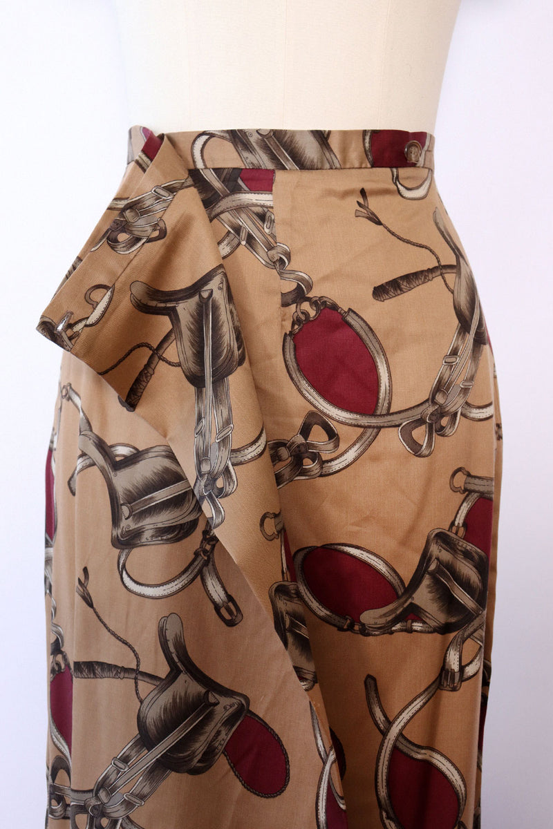 Equestrian Print Tea Wrap Skirt M