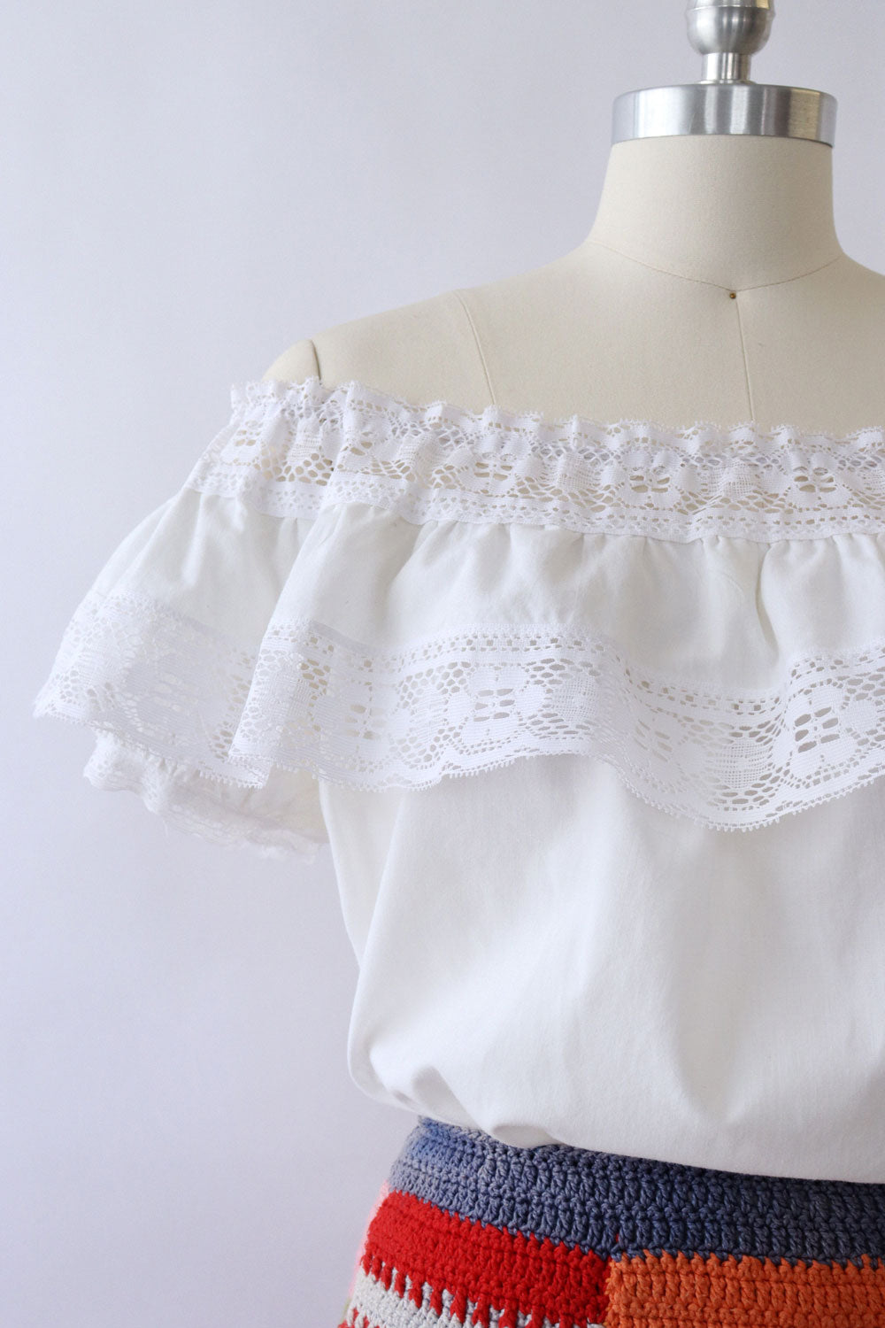 Cloud White Lacey Peasant Blouse S-L