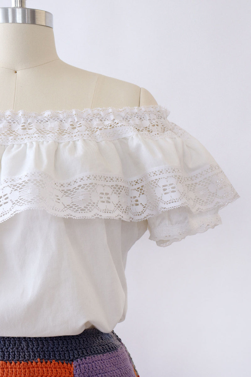 Cloud White Lacey Peasant Blouse S-L