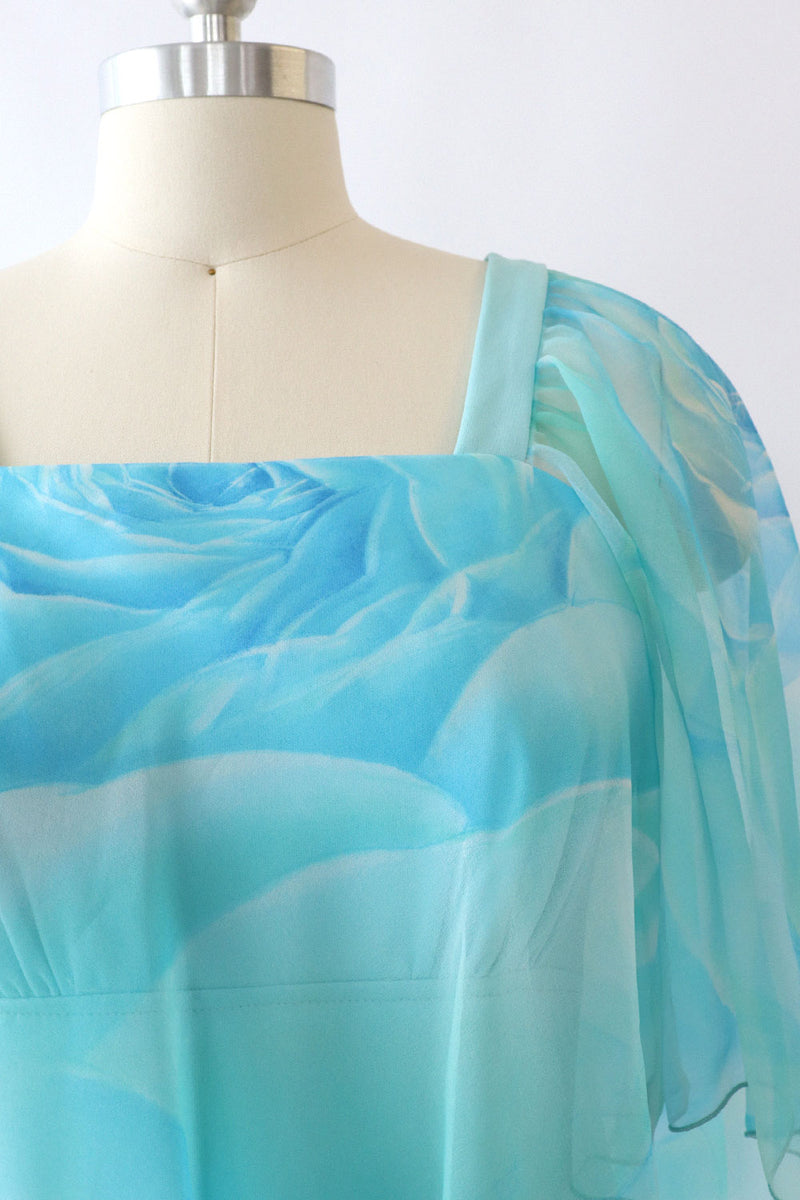 Sky Blue Chiffon Cape Dress M