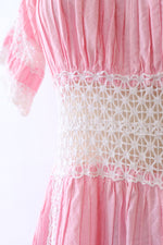 Petal Pink Crochet Trim Cotton Dress L