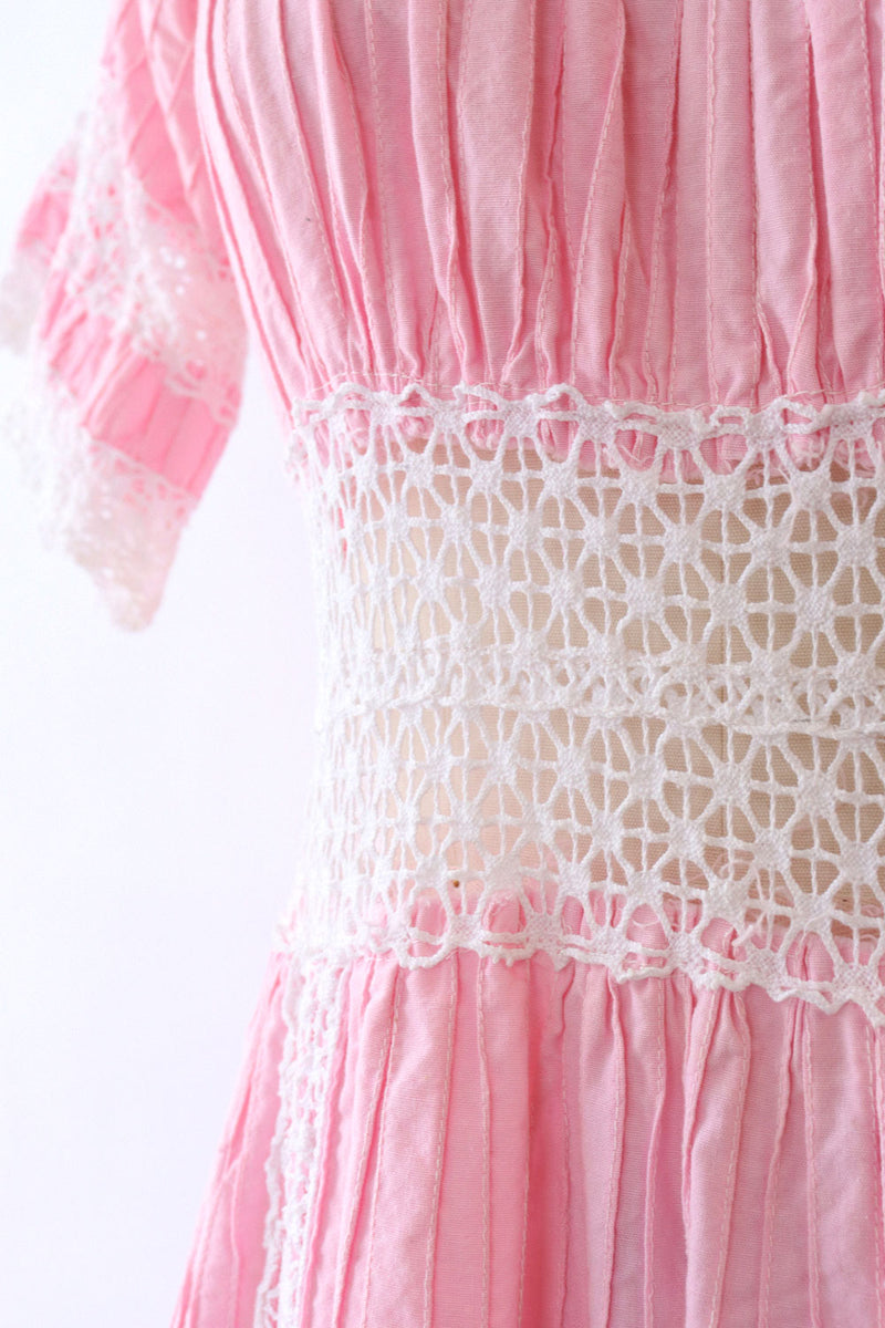 Petal Pink Crochet Trim Cotton Dress L