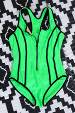 Neon Green 90s Zip Swimsuit M-M/L