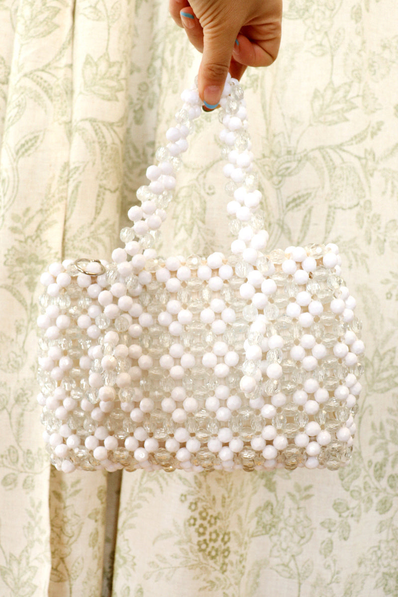 1960s Crystal White Beaded Handbag