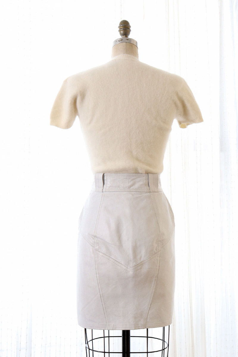 White Leather Moto Skirt L