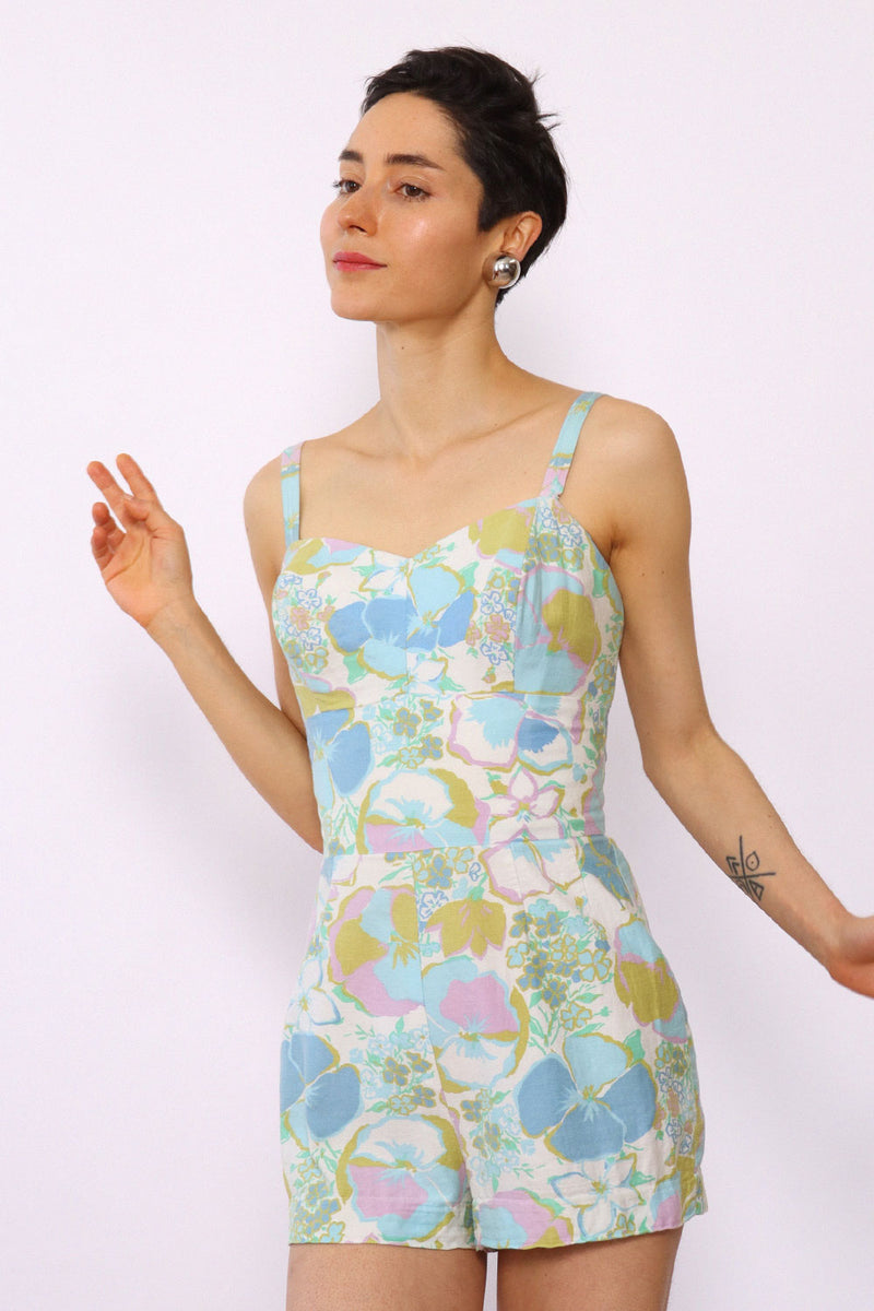 Midcentury Pastel Floral Playsuit S