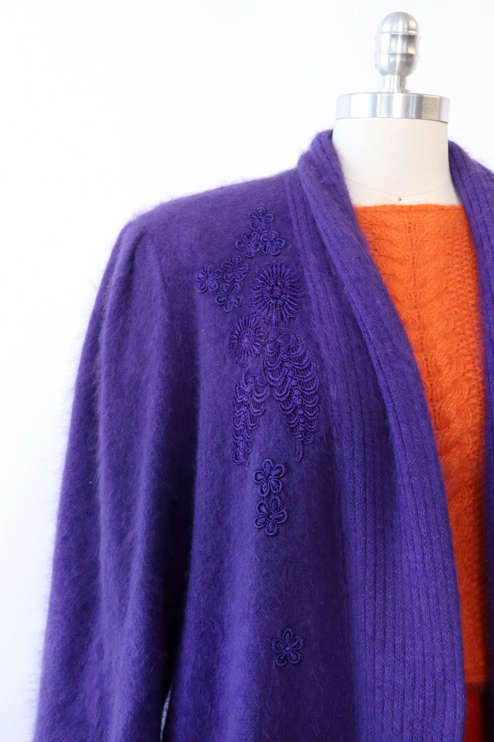 Violet Angora Applique Cardigan L