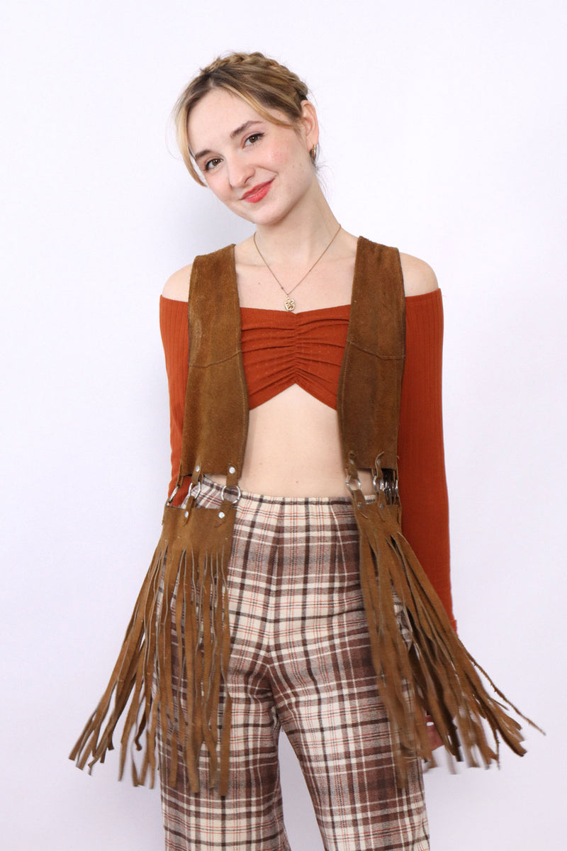 Suede O-ring Fringe Vest XS-M