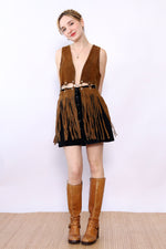 Suede O-ring Fringe Vest XS-M