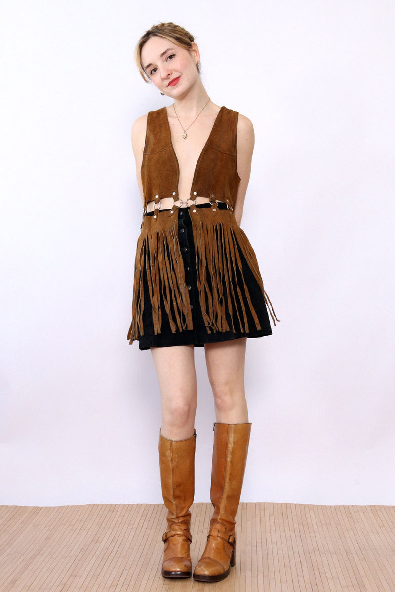 Suede O-ring Fringe Vest XS-M