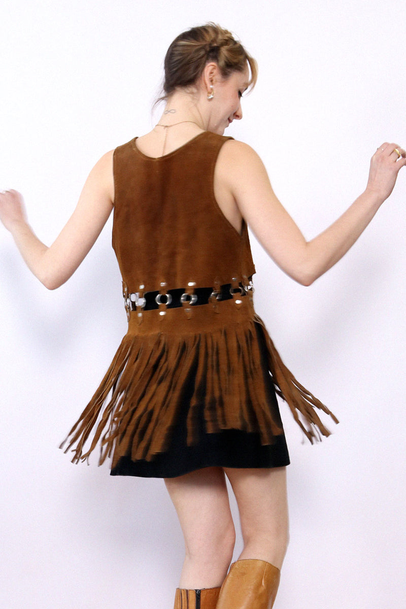 Suede O-ring Fringe Vest XS-M