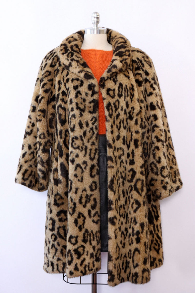 Leopard Faux Fur Swing Coat L