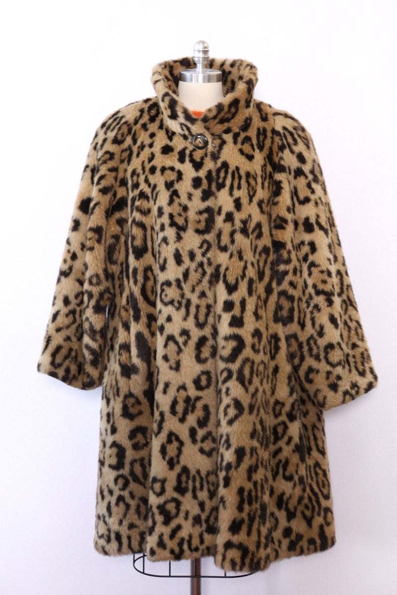 Leopard Faux Fur Swing Coat L