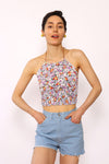 1970s Smocked Floral Halter Top XS-M