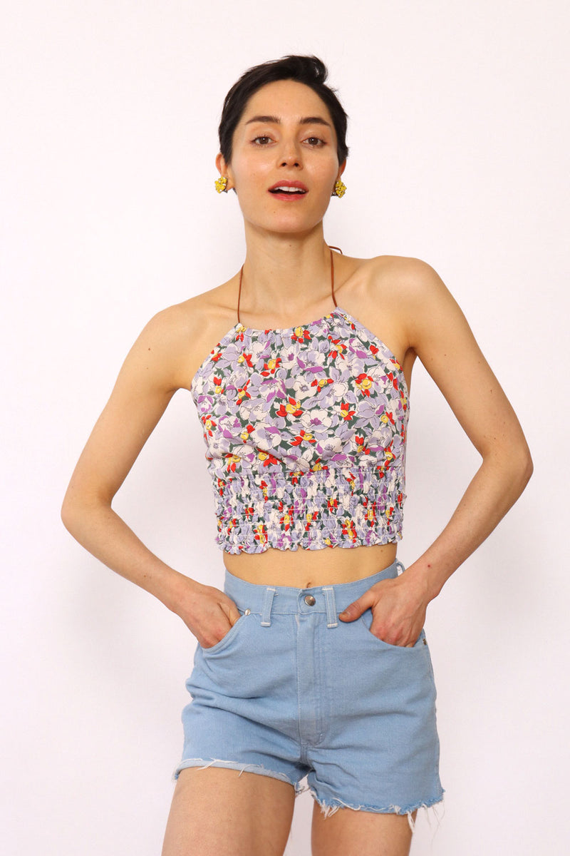 1970s Smocked Floral Halter Top XS-M – OMNIA