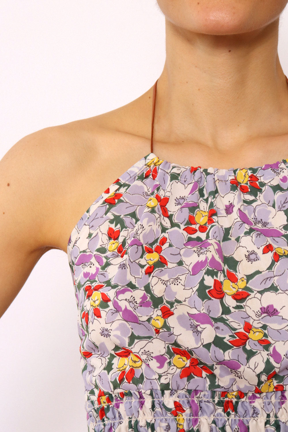 1970s Smocked Floral Halter Top XS-M