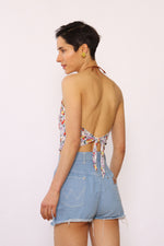 1970s Smocked Floral Halter Top XS-M