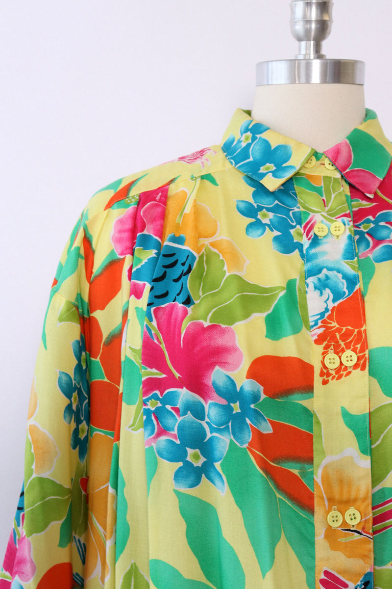 Zesty Tropical Floral Shirt Dress S-L