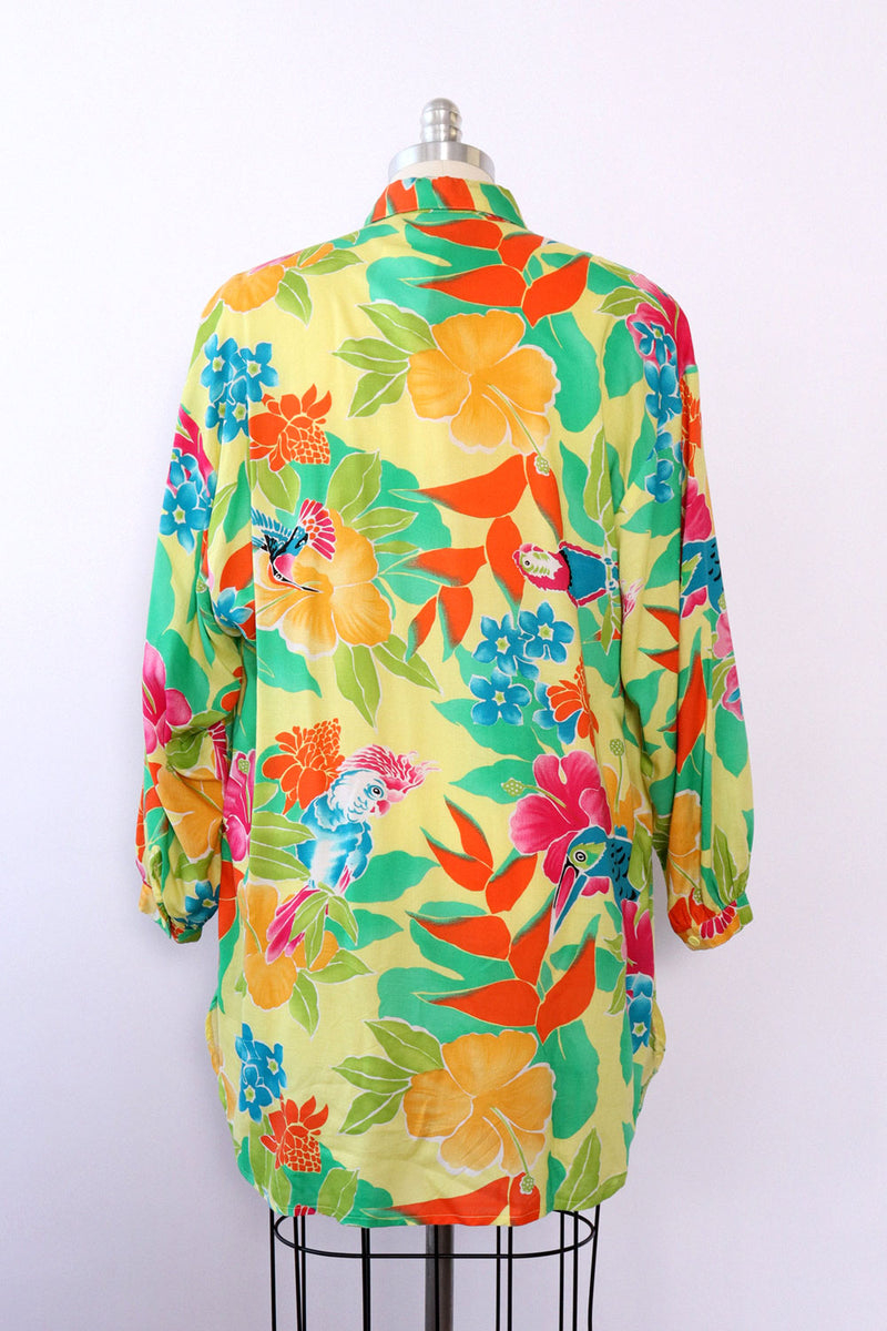 Zesty Tropical Floral Shirt Dress S-L