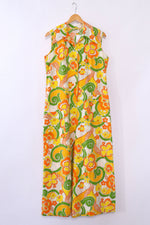 1960s Psychedelic Citrus Dagger Collar Jumpsuit M/L