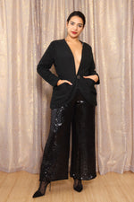 Pitch-Black Sequined Palazzos S