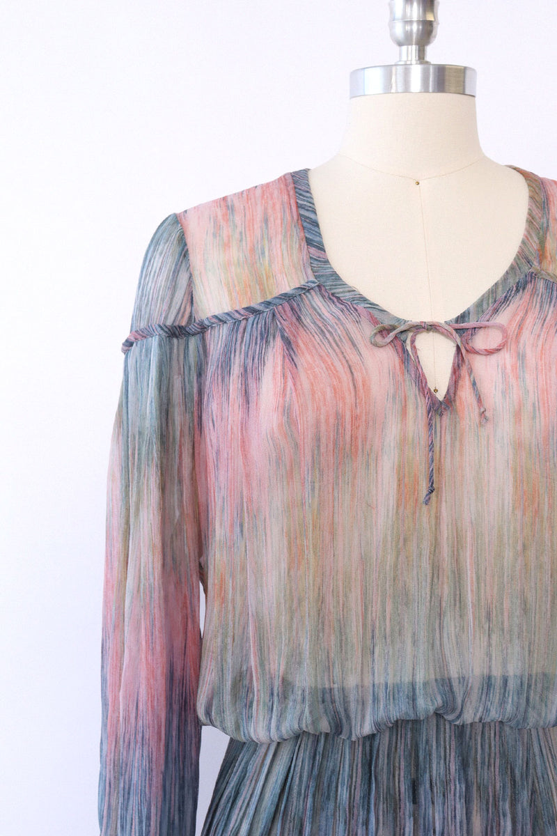 Airy Watercolor Silk Chiffon Dress S/M