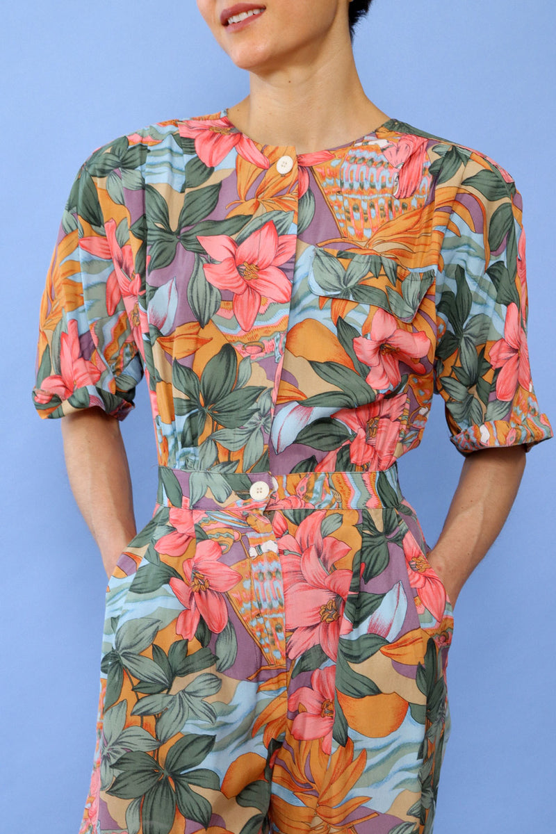 Tropical Ladies and Lillies Printed Jumpsuit M