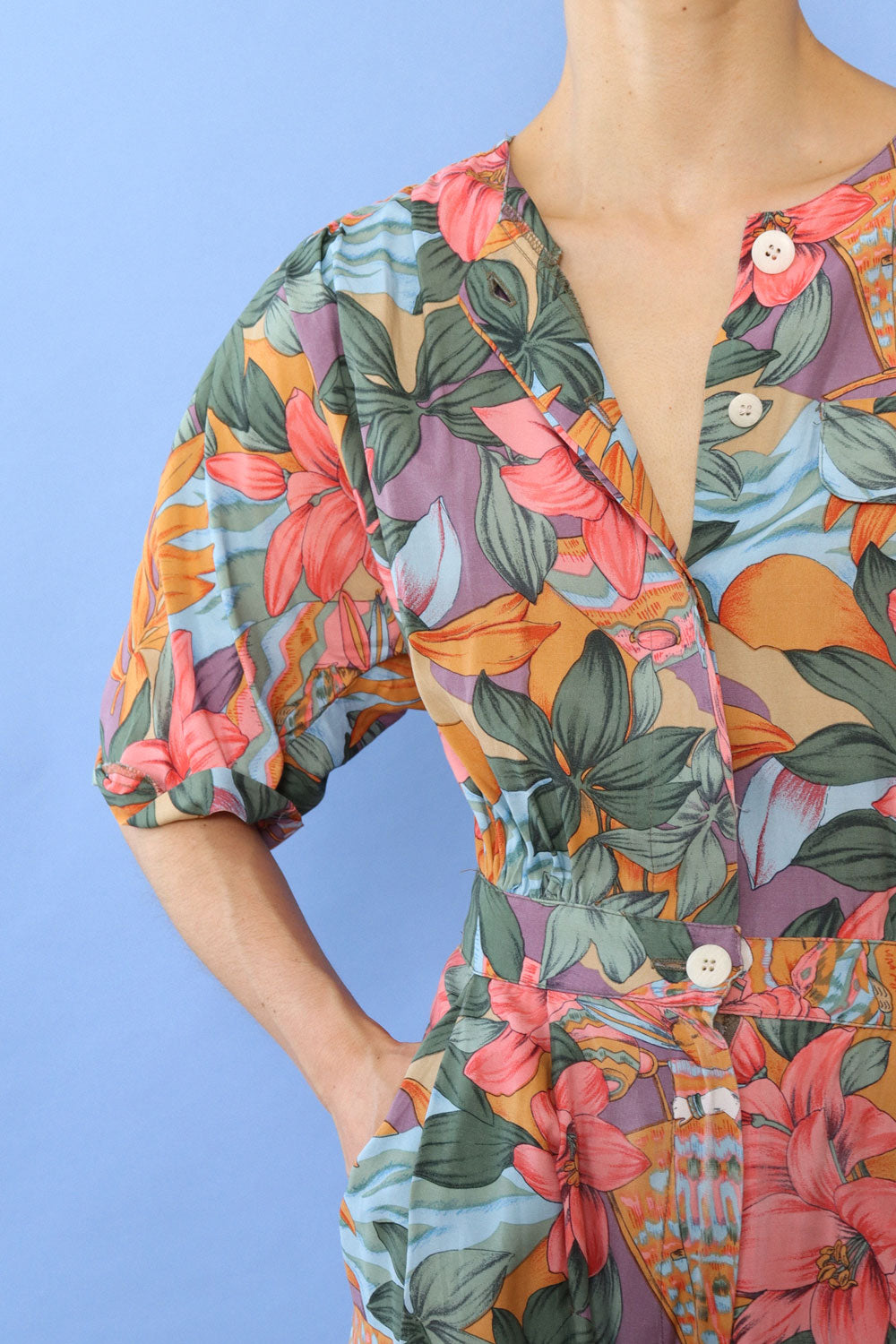 Tropical Ladies and Lillies Printed Jumpsuit M