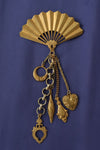 Pressed Brass Fan Charm Brooch